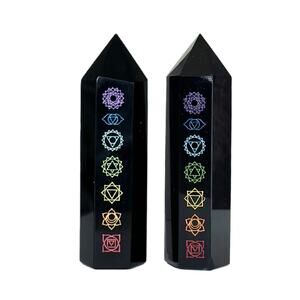 Obsidian Crystal 2PC Obelisk Seven Chakra Towers Black Protection Spiritual